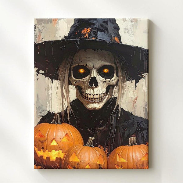 Haunted Witch Skull Portrait Canvas – Eerie Halloween Power Wall Art - Gifitto