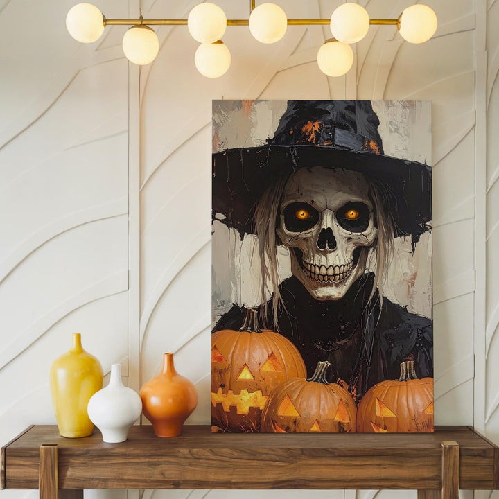 Haunted Witch Skull Portrait Canvas – Eerie Halloween Power Wall Art - Gifitto