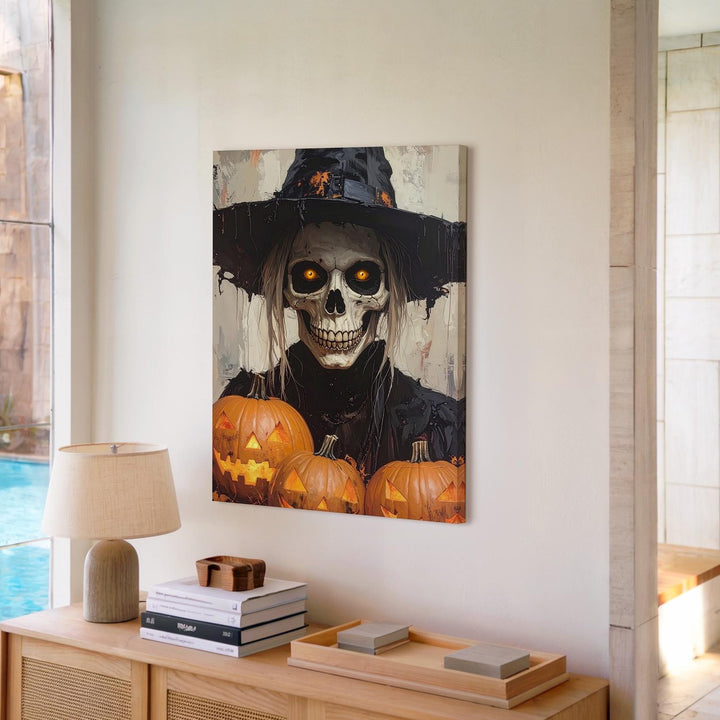 Haunted Witch Skull Portrait Canvas – Eerie Halloween Power Wall Art - Gifitto