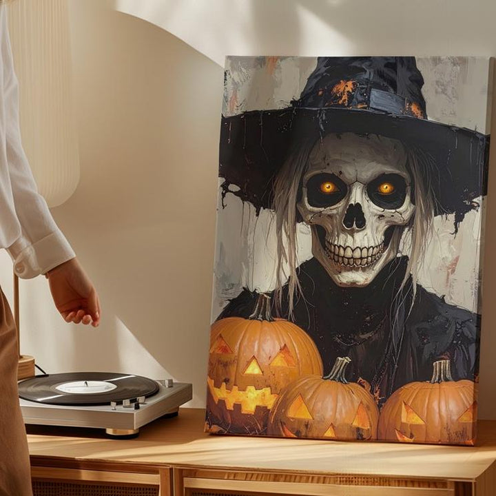 Haunted Witch Skull Portrait Canvas – Eerie Halloween Power Wall Art - Gifitto
