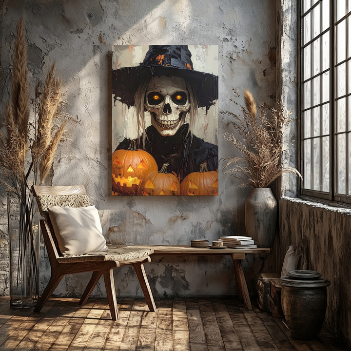 Haunted Witch Skull Portrait Canvas – Eerie Halloween Power Wall Art - Gifitto
