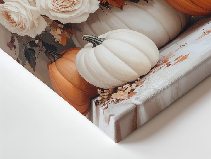 Elegant Pumpkin & Rose Canvas – Neutral Floral Fall Wall Art - Gifitto