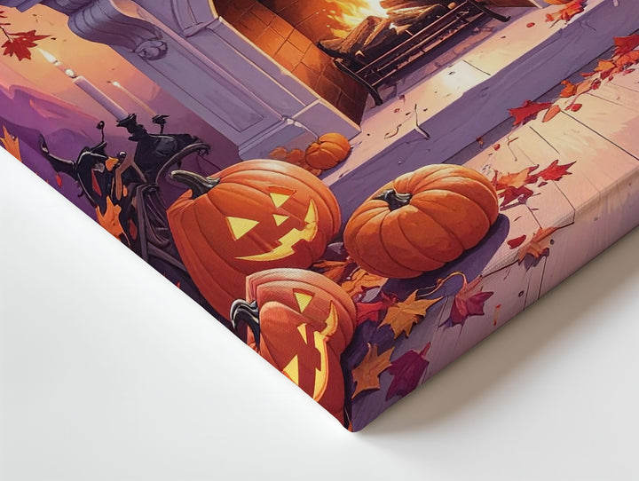 Elegant Halloween Fireplace Canvas – Cozy Jack-O’-Lantern Autumn Scene - Gifitto