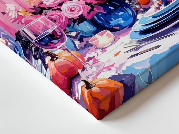 Elegant Pink & Blue Halloween Table Canvas – Glam Seasonal Interior Art - Gifitto