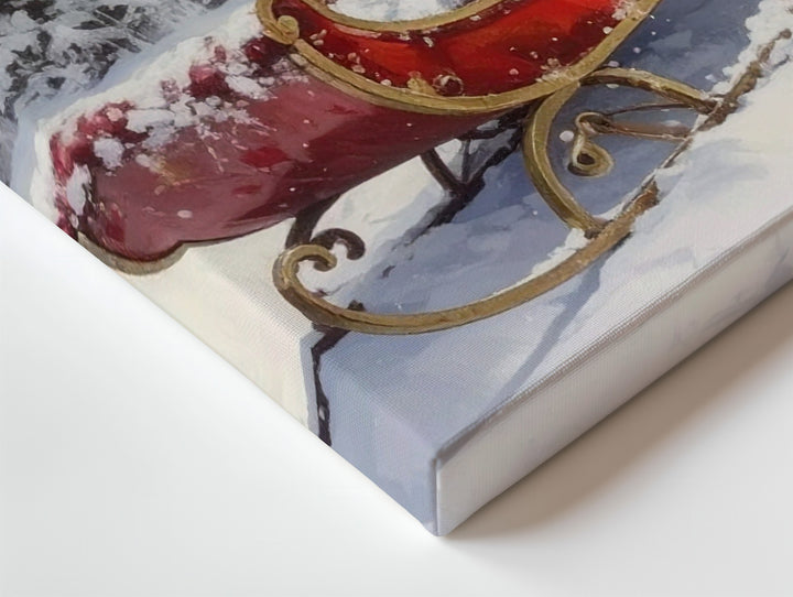 Elegant Red Sleigh Canvas – Festive Forest Clearing with Wrapped Gifts - Gifitto