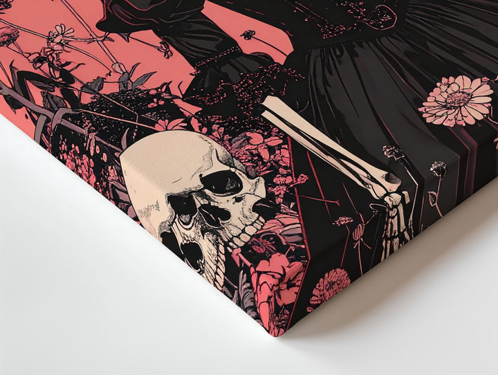 Victorian Skeleton Lady Canvas – Day of the Dead Floral Halloween Art - Gifitto