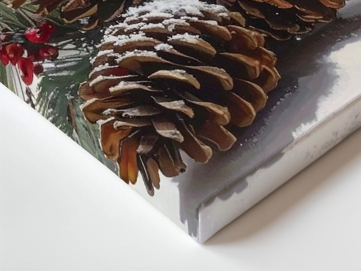 Winter Pine Still Life Canvas – Rustic Nature Holiday Wall Art - Gifitto