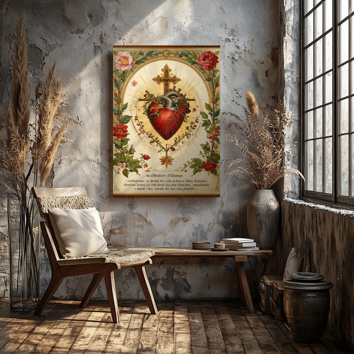 Embroidered Sacred Heart of Jesus Canvas – Vintage Christian Wall Art of Love, Sacrifice, and Mercy - Gifitto