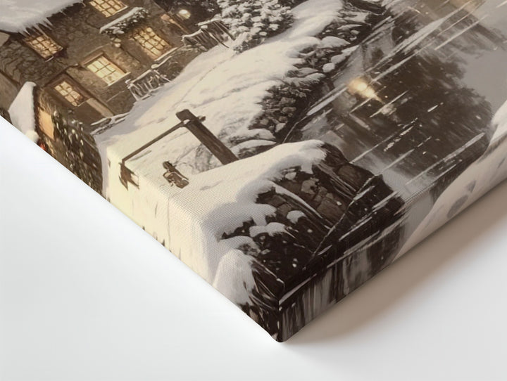 Enchanted Christmas Village Canvas – Cozy Snowy Winter Town Art - Gifitto
