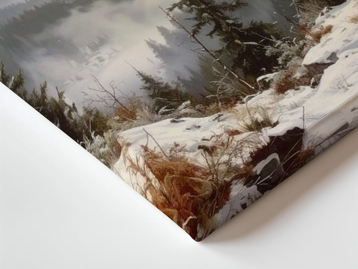 Golden Winter Forest Canvas – Serene Snowy Landscape Wall Art - Gifitto
