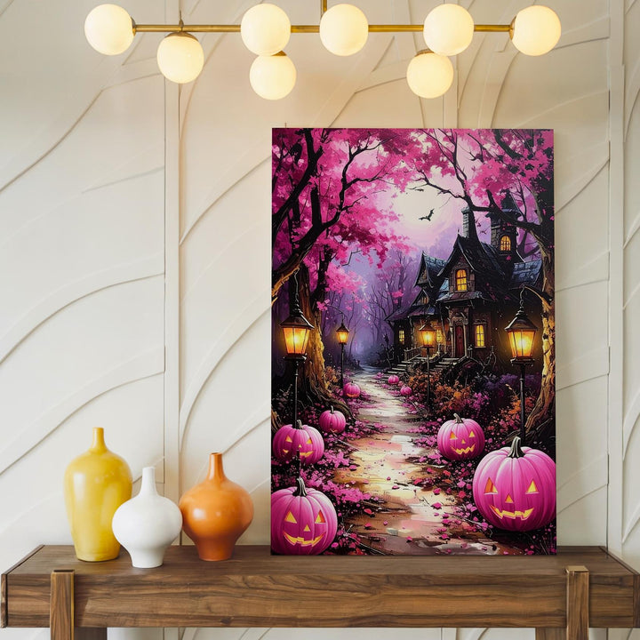 Lantern-Lit Forest Trail Canvas – Whimsical Halloween Fairy Tale Art - Gifitto