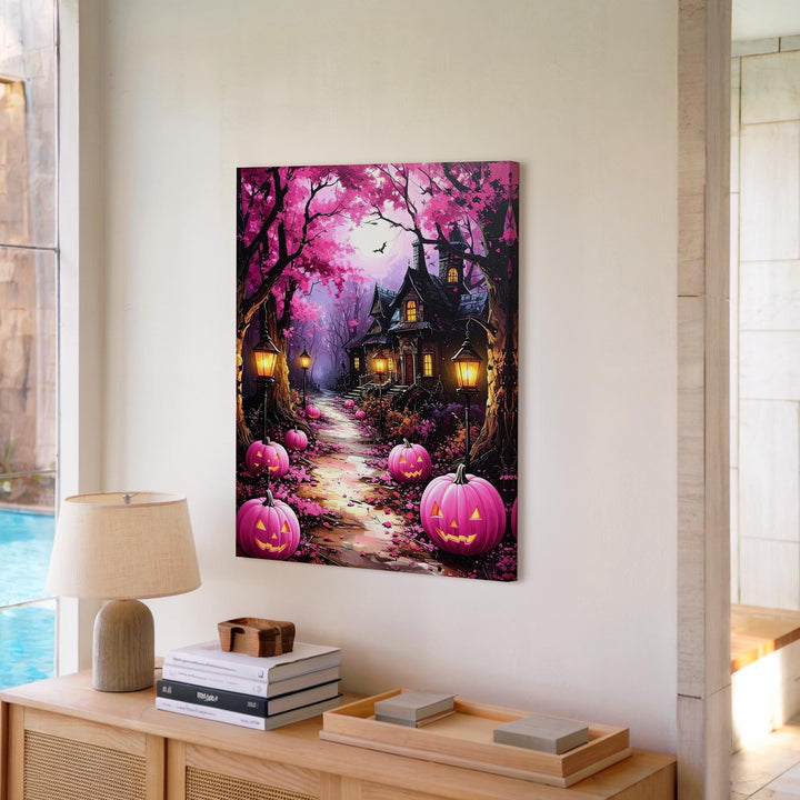Lantern-Lit Forest Trail Canvas – Whimsical Halloween Fairy Tale Art - Gifitto