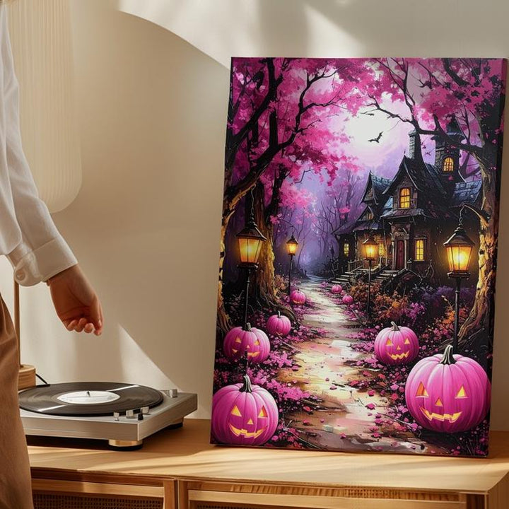 Lantern-Lit Forest Trail Canvas – Whimsical Halloween Fairy Tale Art - Gifitto