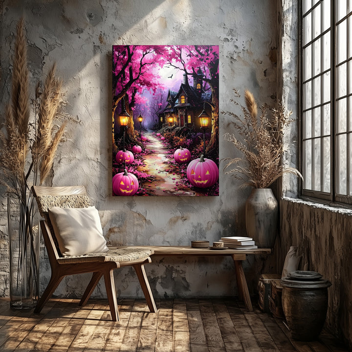 Lantern-Lit Forest Trail Canvas – Whimsical Halloween Fairy Tale Art - Gifitto