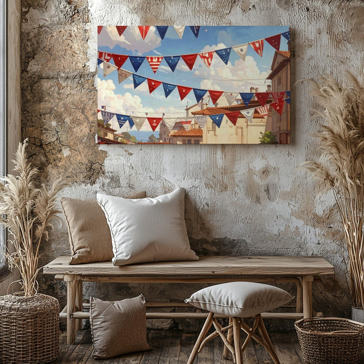 Patriotic Bunting Banner Canvas – Hand-Painted Red White Blue Celebration Art - Gifitto