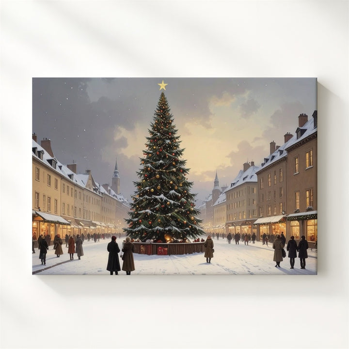 European Christmas Square Canvas – Festive Old World Holiday Scene - Gifitto