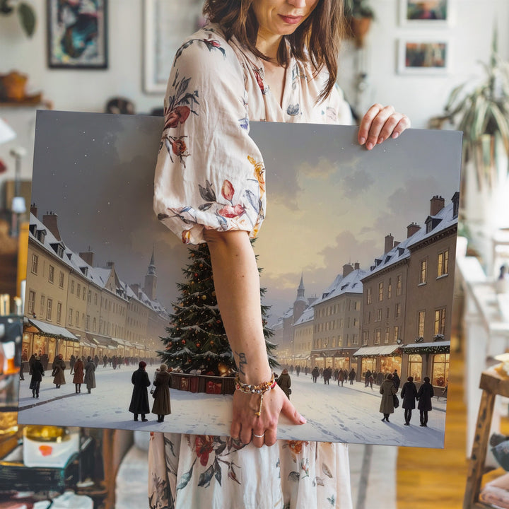 European Christmas Square Canvas – Festive Old World Holiday Scene - Gifitto