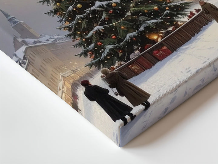European Christmas Square Canvas – Festive Old World Holiday Scene - Gifitto