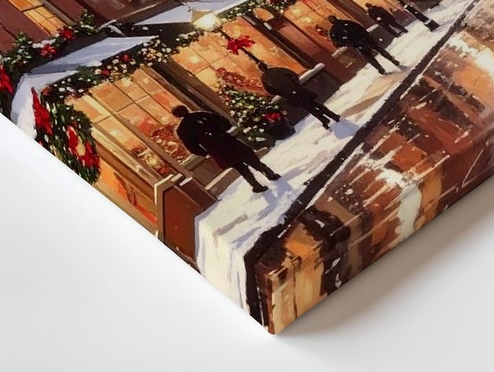 Festive Town Street Canvas – Warm Holiday Lights & Snowy Evening - Gifitto