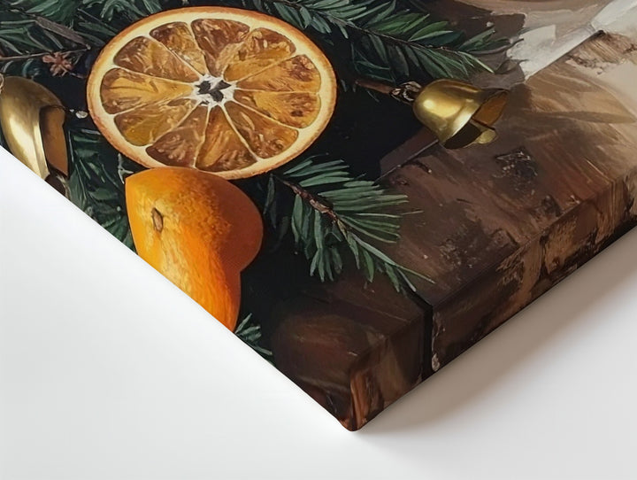Rustic Orange & Pine Holiday Canvas – Festive Still Life with Bells - Gifitto