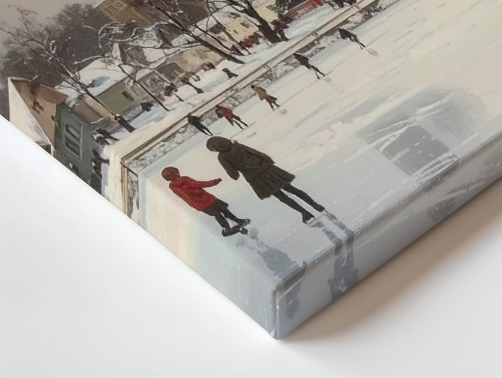 Festive Town Square Skating Canvas – Vintage Winter Holiday Scene - Gifitto