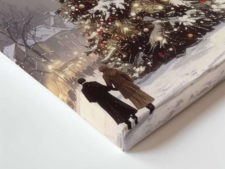 Festive Town Square Christmas Canvas – Glowing Tree & Holiday Gathering Art - Gifitto