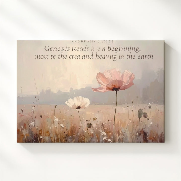 Genesis 1:1 Blush Poppy Canvas – Minimalist Scripture Wall Art - Gifitto