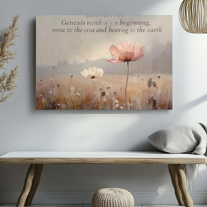 Genesis 1:1 Blush Poppy Canvas – Minimalist Scripture Wall Art - Gifitto