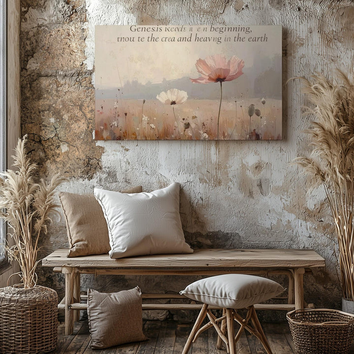 Genesis 1:1 Blush Poppy Canvas – Minimalist Scripture Wall Art - Gifitto