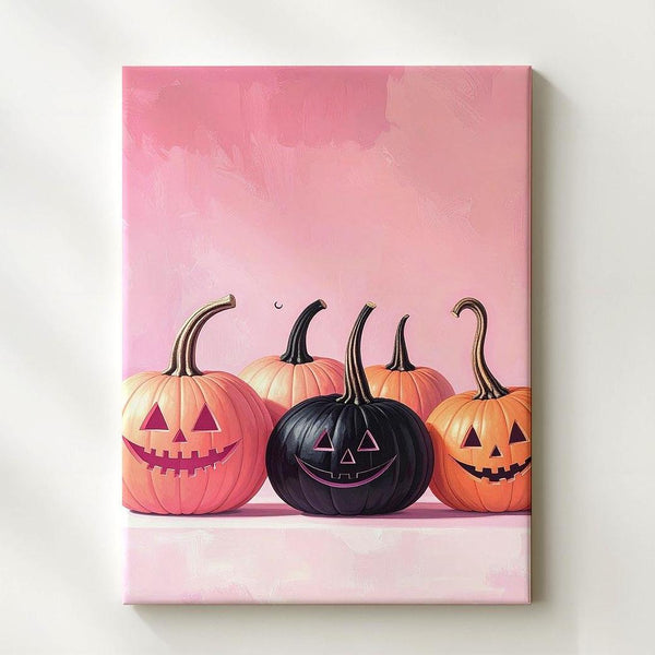 Pink Halloween Jack-O’-Lantern Canvas – Black Pumpkin Centerpiece Art - Gifitto