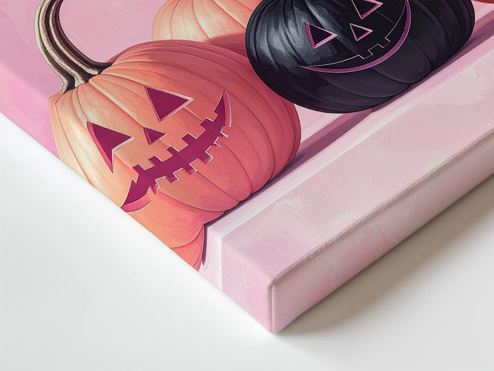 Pink Halloween Jack-O’-Lantern Canvas – Black Pumpkin Centerpiece Art - Gifitto