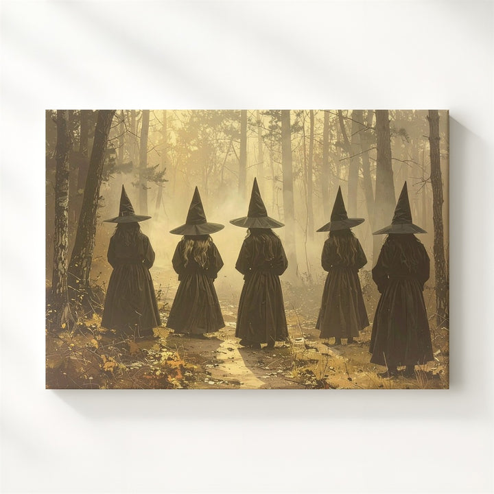 Circle of Witches Canvas – Sepia Forest Ritual Scene with Mystical Unity - Gifitto