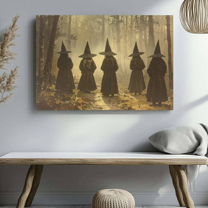 Circle of Witches Canvas – Sepia Forest Ritual Scene with Mystical Unity - Gifitto