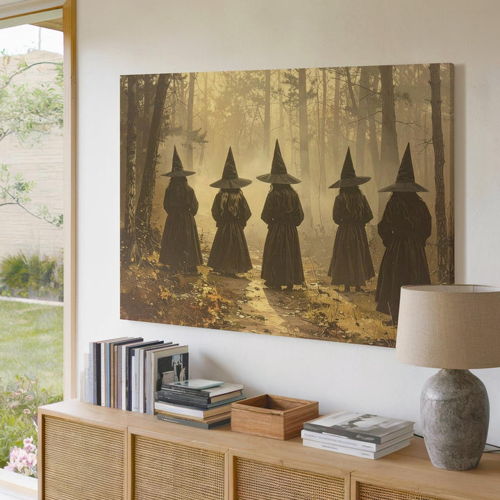Circle of Witches Canvas – Sepia Forest Ritual Scene with Mystical Unity - Gifitto