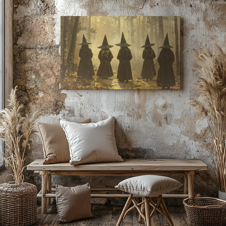 Circle of Witches Canvas – Sepia Forest Ritual Scene with Mystical Unity - Gifitto