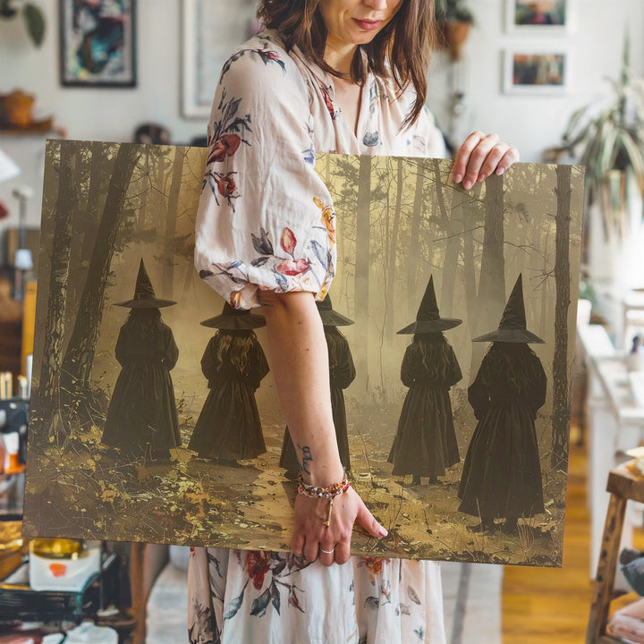 Circle of Witches Canvas – Sepia Forest Ritual Scene with Mystical Unity - Gifitto