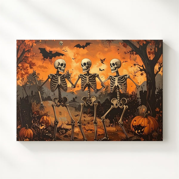 Dancing Skeletons Halloween Canvas – Vintage Spooky Celebration Wall Art - Gifitto