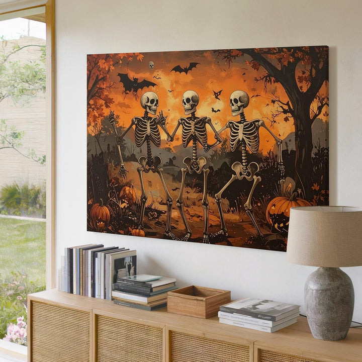 Dancing Skeletons Halloween Canvas – Vintage Spooky Celebration Wall Art - Gifitto