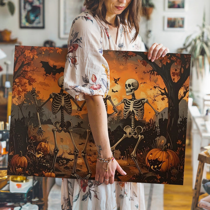 Dancing Skeletons Halloween Canvas – Vintage Spooky Celebration Wall Art - Gifitto