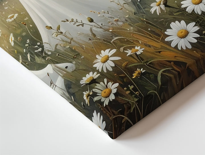 Field of Spirits Canvas – Playful Ghosts Among Daisies in Autumn Mist - Gifitto
