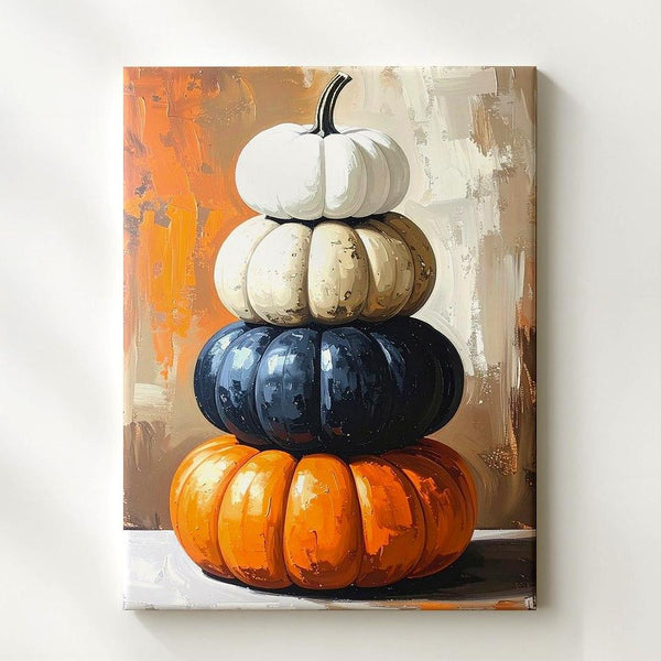 Stacked Autumn Pumpkins Canvas – Rustic Fall Harvest Wall Art - Gifitto