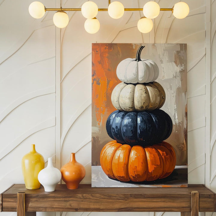 Stacked Autumn Pumpkins Canvas – Rustic Fall Harvest Wall Art - Gifitto