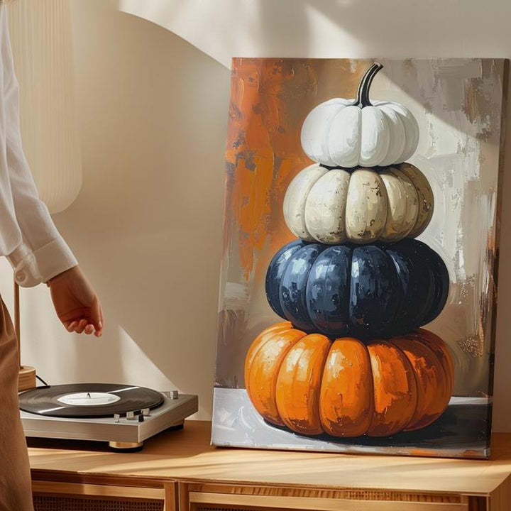 Stacked Autumn Pumpkins Canvas – Rustic Fall Harvest Wall Art - Gifitto