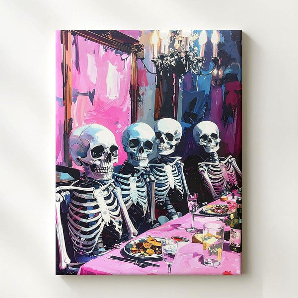 Elegant Skeleton Feast Canvas – Vintage Gothic Halloween Dining Art - Gifitto