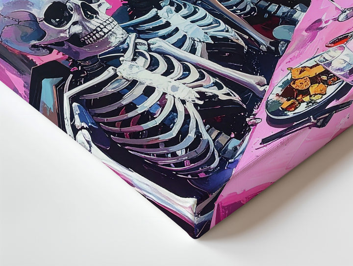 Elegant Skeleton Feast Canvas – Vintage Gothic Halloween Dining Art - Gifitto