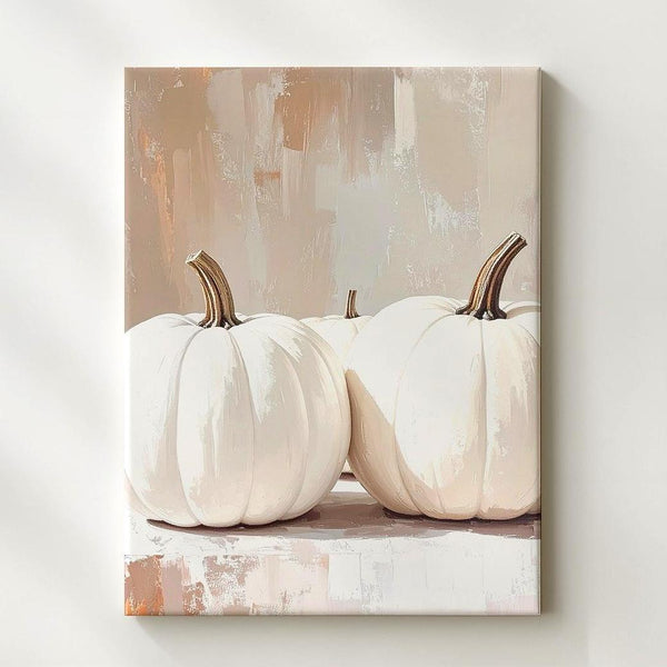 White Pumpkin Row Canvas – Minimalist Neutral Fall Wall Art - Gifitto