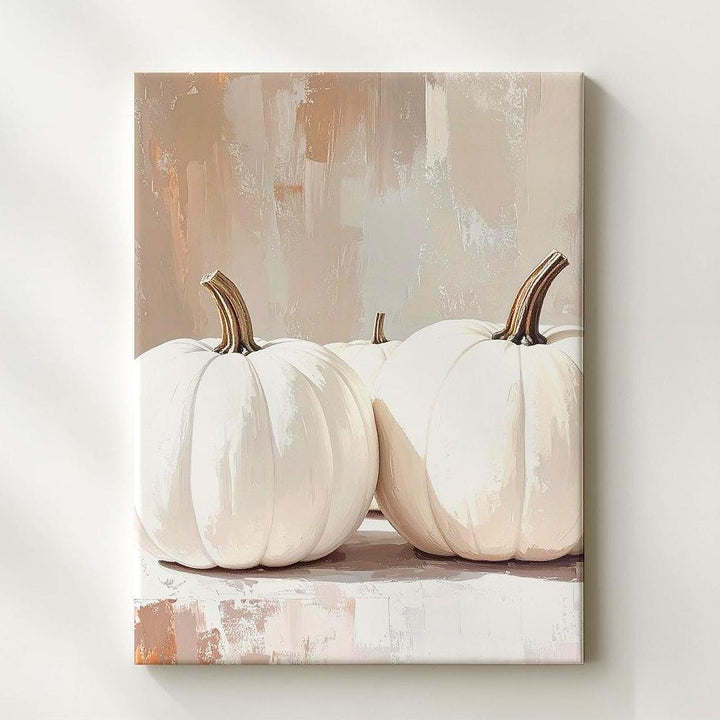 White Pumpkin Row Canvas – Minimalist Neutral Fall Wall Art - Gifitto