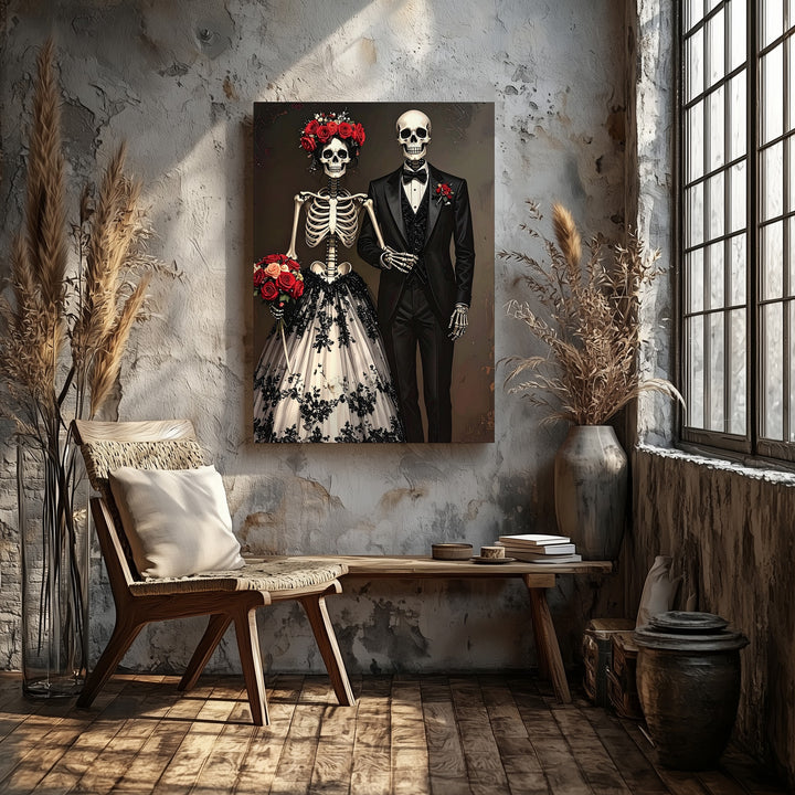 Gothic Skeleton Wedding Canvas – Eternal Love & Halloween Bridal Portrait - Gifitto