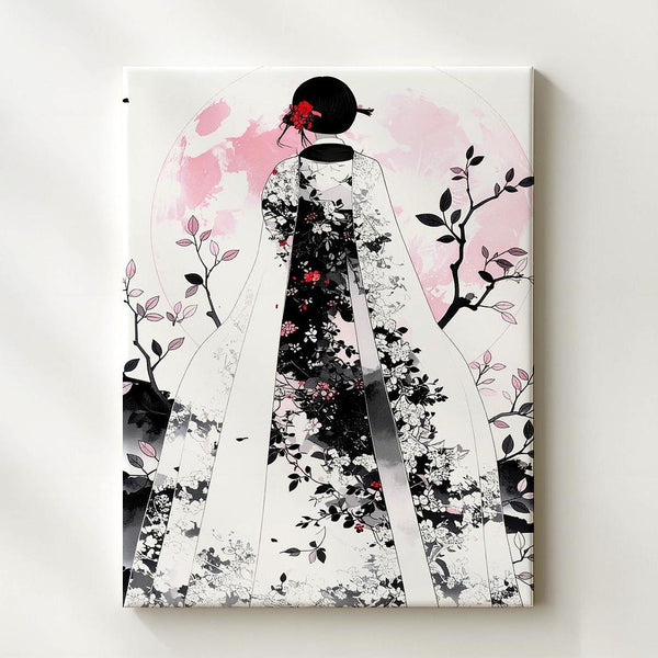Ghost Bride & Pink Moon Canvas – Elegant Floral Halloween Femininity Art - Gifitto