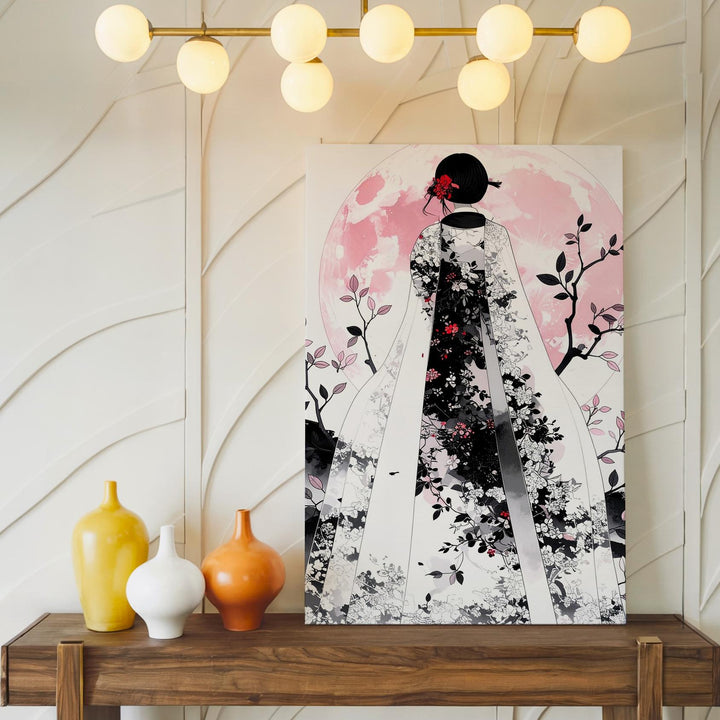 Ghost Bride & Pink Moon Canvas – Elegant Floral Halloween Femininity Art - Gifitto